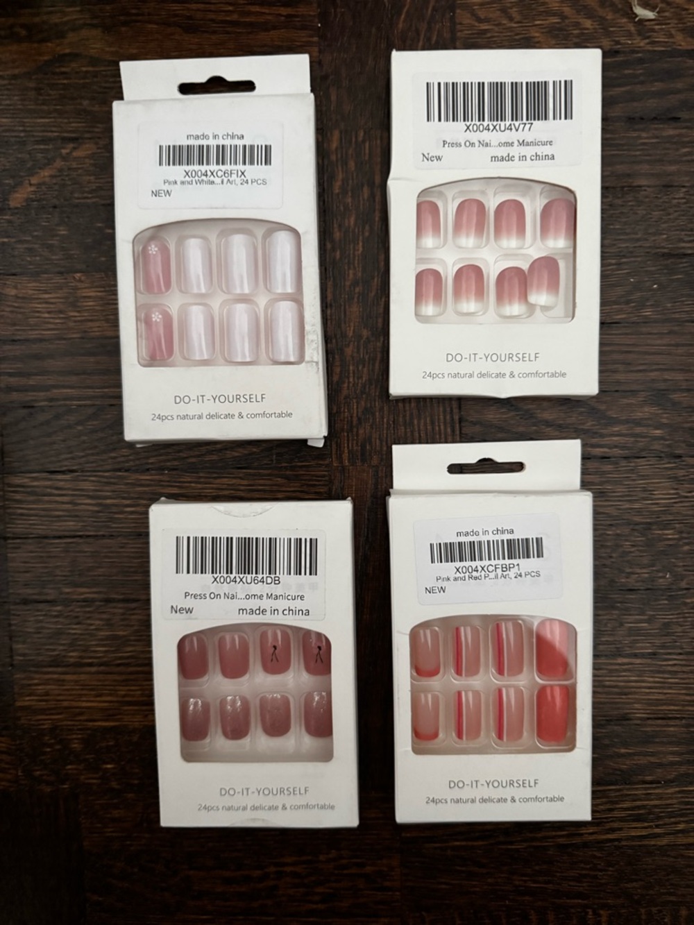 Press-On Nails for Spring- Pink Ombre & Solid Shades - 4 Packs